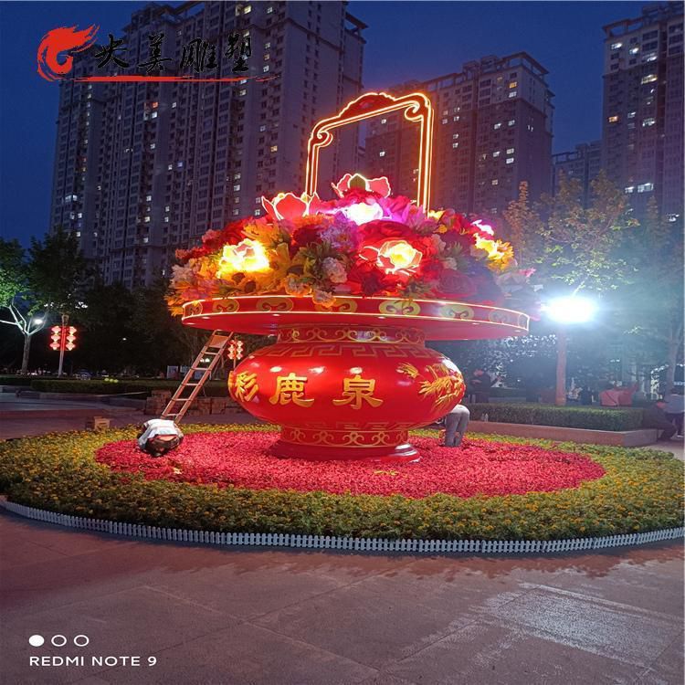 藝術(shù)花籃雕塑提供，多彩藝術(shù)，中式仿真花籃雕塑通用