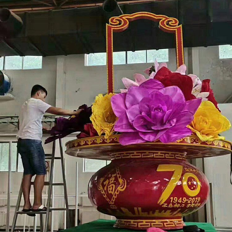 門口花籃雕塑點(diǎn)擊，地標(biāo)擺件，民俗慶典花籃雕塑承接