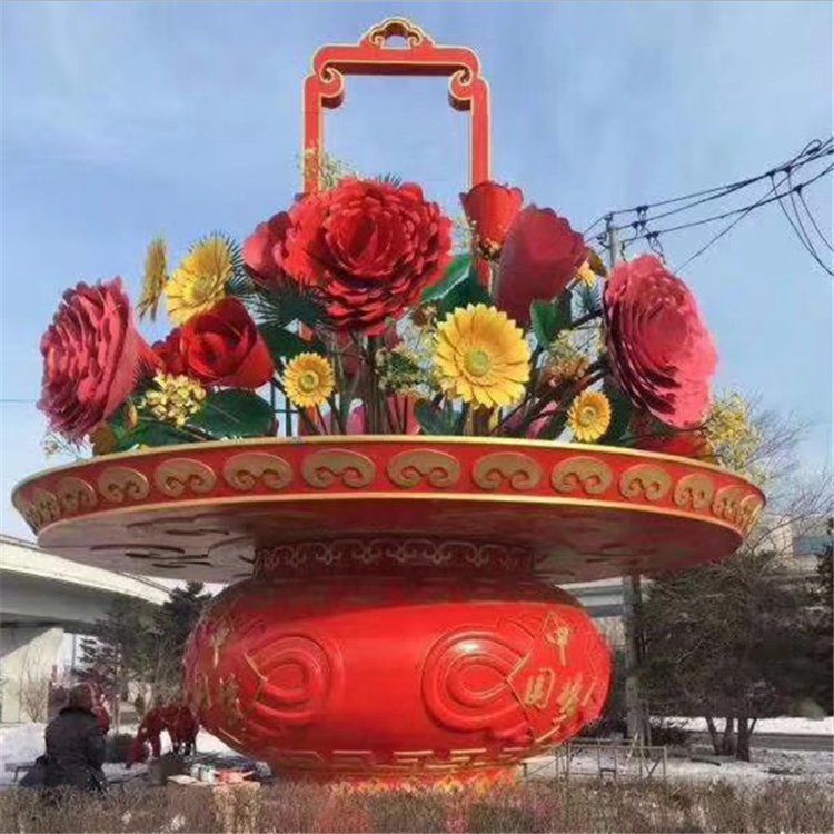 花籃雕塑制造商，花園雕塑，金屬花籃雕塑精品